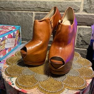 Funky VTG TOPSHOP deep tan stiletto platform peep toe ankle booties,Brazil,38